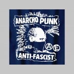 Anarcho punk - Antifascist - pánska modrobielošedá košela na gombíky s krátkym rukávom s tlačeným menším logom vpredu a väčším na chrbtovej strane 100%bavlna